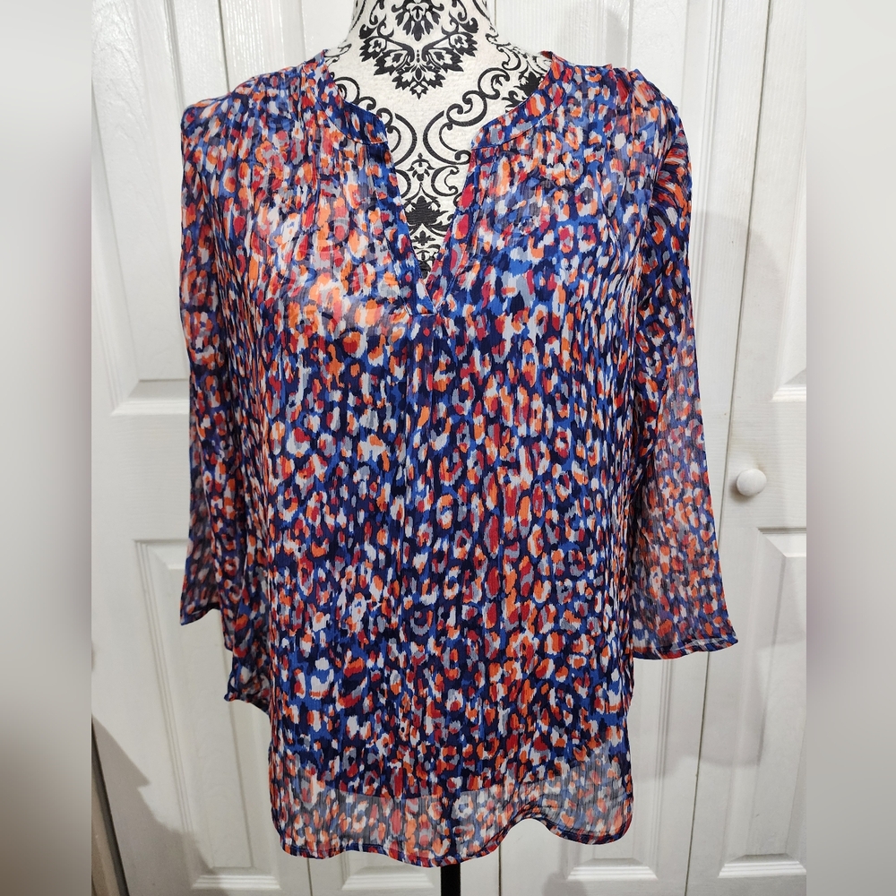 Liz Claiborne Multicolor Animal Print 3/4 Sleeve Layered Top - Picture 1 of 10